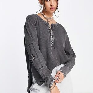 Free People Fall For You Long-Sleeved Henley Thermal Top